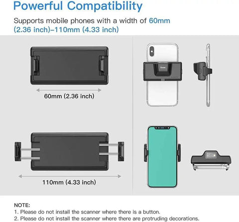 Dimensions of Mini Clip On Bluetooth Barcode Scanner 1D 2D QR PDF417 Data Matrix Wireless Reader For iOS Android iPhone.