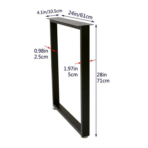 Heavy Duty Black Metal Table Legs 28 Inch High By 24 Inch Wide with dimensions for Dining, Coffee, And Kitchen Tables Set Of 2.
