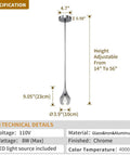 Teardrop Crystal Chrome Globe Pendant Light Fixture specifications with dimensions and material details.