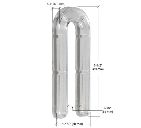 Slick Clear Plastic Horseshoe Shims One Quarter Inch Thick By Three And A Half Long shown with dimensions for leveling use.