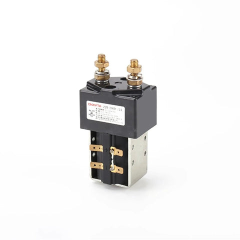 Upgrade Your Forklift With This High Performance Electric Pallet Truck Steering Contactor ZJW-200D For 48v Systems And Heavy Duty Motor Operation. Close-up of ZJW-200D steering contactor with gold terminals.