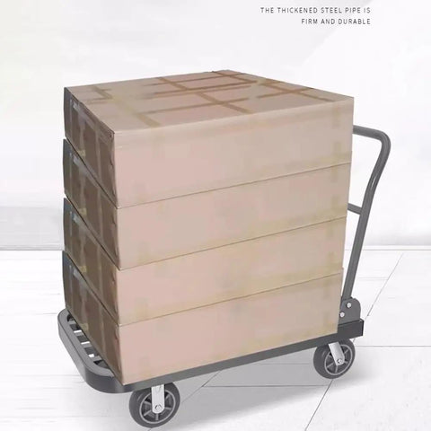 Heavy Duty Push Cart Dolly With Foldable Flatbed Extended Trailer And Sturdy Square Tube Frame For Easy Transport Loading And Moving Luggage Groceries Boxes And More In Home Or Office, steel pipe frame, loaded with boxes