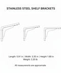 Diagram of Heavy Duty Stainless Steel Triangular Shelf Brackets 2 Pack, L Shaped Wall Mount Supports dimensions and details.