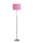 Roses In Bloom Pink Drum Shade Floor Lamp, 63 Inch Acrylic And Metal Modern Glam Piece With 80 Pink Roses, full view