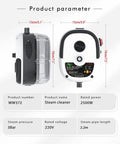 Dimensions and specifications of Beastly High Pressure 2500W Steam Cleaner with product name and rated power.