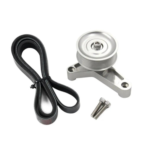 Top Tier Adjustable Idler Pulley Belt Kit For Kia Civic Honda Integra And Acura Rsx K24 Swap Builds K Series Motor With Ep3 Fitment Guaranteed For Sick Street Rides. Black belt with silver idler pulley and bolts