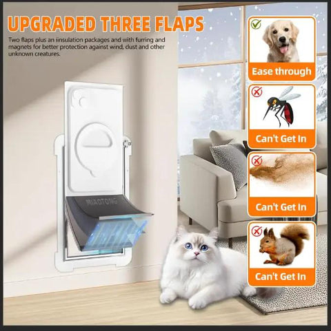 Rugged Steel Wall Mount Pet Door With Three Flexible Flaps And Secure Slide Lock Panel warm insulated entryway for small dogs and cats up to twenty pounds.