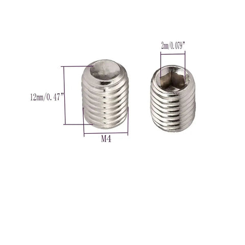 Top Shelf 304 Stainless Steel M4 X 12mm Socket Set Screws With Hex Allen Drive showing dimensions for precise fit.