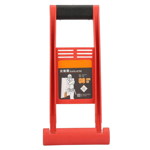 Heavy Duty Panel Lifter Grip Tool With Non Slip Handle For Safe Drywall And Sheet Metal Handling Plus Durable Abs Plastic Construction, red, front view.