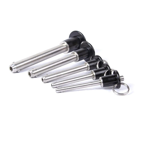 Solid Top Shelf Pro Grade Stainless Steel Quick Release Pin With Ball Lock Design Slick Button Action Heavy Duty Locking Fastener For Gym Gear And Garage Projects