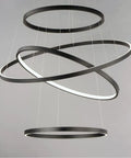 Modern Black Aluminum Pendant Light For Kitchen Island Dining Room With Adjustable Drop Cord Sleek Groove Design, 3-ring style.
