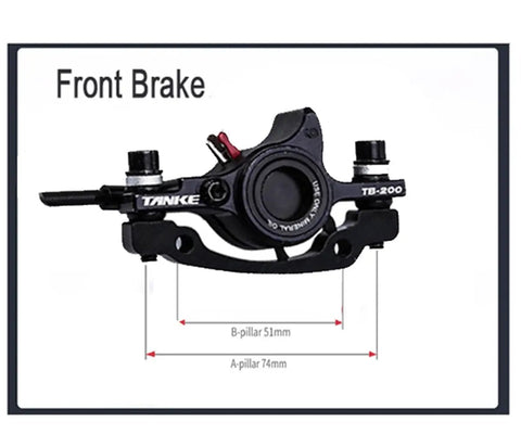 Front Hydraulic Disc Brake With 800mm Hose For Mountain And Fat E Bikes features aluminum caliper and dimensions shown.