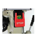 Close-up of the safety stop switch on the Heavy Duty 15 Inch Variable Speed Floor Drill Press With 1 HP Motor And MT2 Spindle.