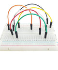 All In One Breadboard Kit For Quick Prototyping With Eight Boards Including Standard Half Size And Mini Breadboards In Six Colors For Arduino ESP32 ESP8266 And Raspberry Pi Projects - white breadboard with colored jumper wires
