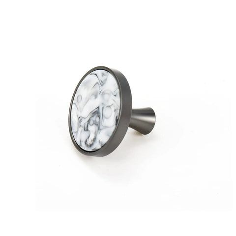 Next Level Grey Marble Cabinet Knobs Six Pack Top Shelf Zinc Drawer Pulls For Kitchen And Bath Setup Durable Electroplated Finish One Point Three Inches Wide smooth gray marble knob with zinc base, 1.3 inches in diameter.