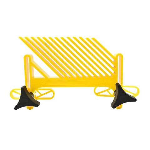 Hardcore Table Saw Featherboard Locks Tight On Standard Thirty Four X Three Eight Inch Miter Slots To Shut Down Kickback And Keep Rip Cuts Straight Shooter, durable yellow with knobs.