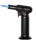 Butane Torch Lighter With Visible Fuel Window Refillable Soldering Torch With Adjustable Flame For Welding Resin Art And Industrial DIY Projects Easy One Handed Operation, side view with blue flame