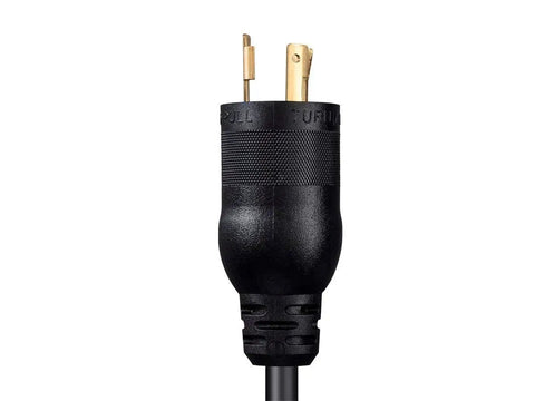 Heavy Duty Locking Power Cord L5-20P Plug To NEMA 5-15/20R Receptacle 20 Amp 125 Volt 12 AWG 2 Foot Black Built Tough For Power Tools Generators RVs Home Workshop Use black locking plug close-up
