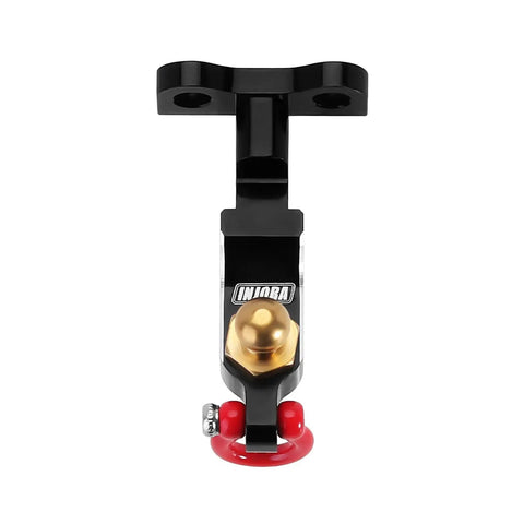 Drop Hitch Receiver For 1/18 RC Crawler TRX4M Upgrade, CNC Aluminum Build, featuring black body, red hook, gold detail