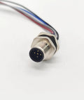 Close-up view of Five Pin A Coded M12 Male Connector Cable 0.5 Meter Straight Back Mount Waterproof Unshielded Socket with wires.