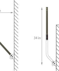Wall-mounted setup diagram highlighting dimensions for 1 Inch Diameter Extension Pole, 16.75 Inches Long, Black, With Coupling Hardware.