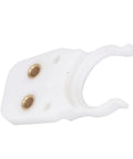 Heavy Duty ABS Tool Holder Clamp For CNC Engraving Machines High Temp Tolerance Fits Auto Tool Changer Rigged For Rock solid Industrial Grind And Precision Work Anytime, detailed view showing white plastic and brass fittings.