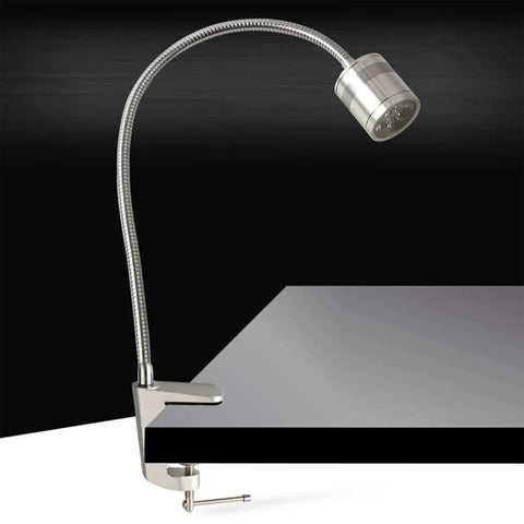 Heavy Duty Flexible Gooseneck Work Light With Dual Clamp Options For Home Or Office Spot Lighting On CNC Machines Lathes And Industrial Scenes Featuring Iron Grip Lamp Fixture with metal clamp and adjustable neck.