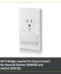 White WiFi Bridge plug-in unit for No Neutral Decora Smart Dimmers and Switches DN6HD and DN15S against white outlet