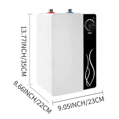 Compact 1500W 10L Electric Water Heater 110V for Kitchen Bathroom and RV with dimensions