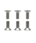 Sick Titanium Steering Wheel Bolts M5 X 12mm Six Piece Countersunk Flat Head Screw Kit showing six titanium screws arranged in two rows.
