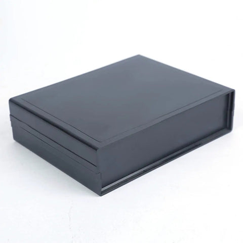Rock Solid Abs Plastic Junction Box For Electrical Work Tough Gray 10 04 By 7 48 By 3 15 Inch Enclosure Case view from side, smooth black surface, secure design.