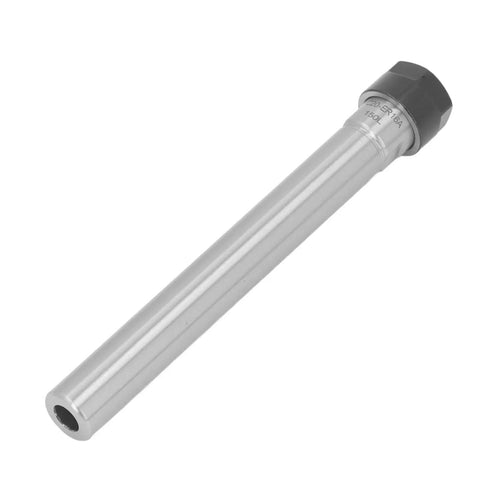 Heavy Duty ER16A Collet Chuck Holder With Straight Shank Designed For CNC Milling And Lathe Work Featuring Durable Manganese Steel Construction Plus Included Wrench For Easy Novice Use, shown from the side.