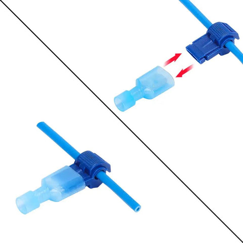 Massive 200 Count T Tap Wire Connectors Kit, 100 Pairs Quick Splice Red Terminals, AWG 22 To 18 example usage and detach process