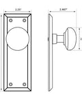 Technical diagram of New York Style Door Knob With Plate, Classic Round Door Handle Set In Premium Finishes, dimensions included