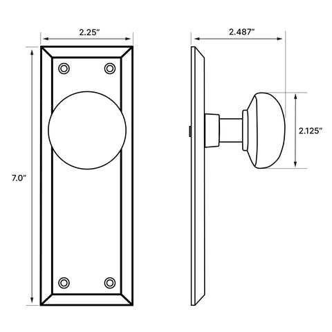 Diagram of New York Style Door Knob With Plate Classic Round Knob And Long Back Plate For Interior Doors Premium Finish Options