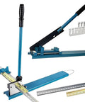 Double Groove Rail Cutter Tool with ergonomic long rod handle and 50cm ruler for bench-top trunking and precision cutting on steel rails.