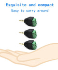 Three Pack 3.5mm TRS Stereo AV Male To 3-Screw Terminal Adapter Cables shown on hand for scale