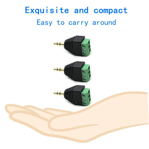 Three Pack 3.5mm TRS Stereo AV Male To 3-Screw Terminal Adapter Cables shown on hand for scale