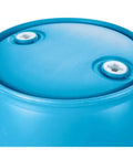 Top view of Heavy Duty 55 Gallon Plastic Drum Stackable Industrial Storage Barrel Chemical Resistant Liquid Container in blue.