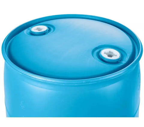 Top view of Heavy Duty 55 Gallon Plastic Drum Stackable Industrial Storage Barrel Chemical Resistant Liquid Container in blue.
