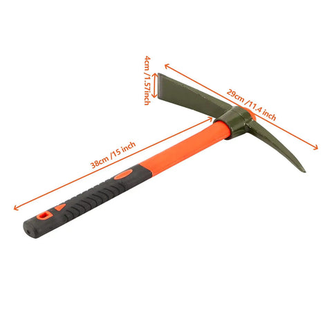 15 Inch Pick Mattock Hoe With Fiberglass Handle, 1.5 Lb Adze Pick for Loosening Soil, Weeding and Cultivating, Neon Orange Handle