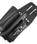 Black Leather 4 Pocket Tool Pouch With Plier, Ruler And Screwdriver Holders, Worksite Tough Belt Tool Organizer For Pros, Riveted