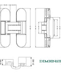 Technical drawing of 2.0 Adjustable Concealed Hinge for Internal Flush Doors with 40Kg and 60Kg Capacity showing dimensions