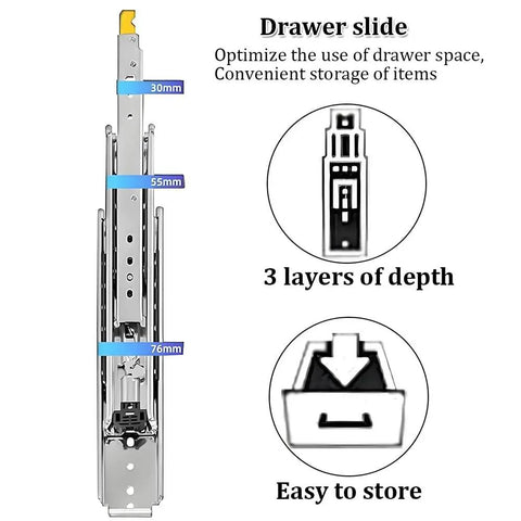 Beefy 62 Inch Drawer Slides With Lock For Cabinets And Rvs, 500 Lbs Capacity, Full Extension Ball Bearing Rails, Side Mount Detail