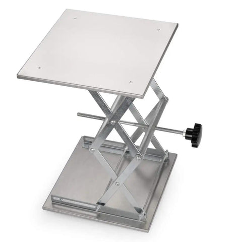 Expandable Lab Lift Stand With Scissor Jack, Stainless Steel Platform 11.8x11.8 Inches, 300x300mm, Lifts From 100mm To 460mm, Handles Up To 25kg, Peel Protective Film Before Use, Easy Setup