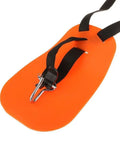 Orange padded strap with black adjustable harness of Universal Shoulder Strap Trimmer Harness Kit For String Trimmers Weedeaters And Brush Cutters
