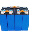 4 Pack LiFePO4 Deep Cycle Batteries 12V 330Ah MB31 Cells With Double Hole Studs shown from the top, featuring bright blue casing.