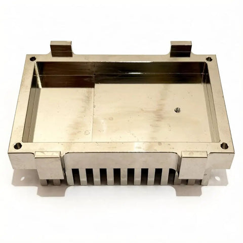 Nickel plated T2 copper CNC machined part for electronics, showing Pro Grade T2 Copper CNC Machined Parts Nickel Plated With Tight 0.02mm Tolerances For Electronics OEM Copper Components For CPU Cooling LED Drivers And Power Supplies