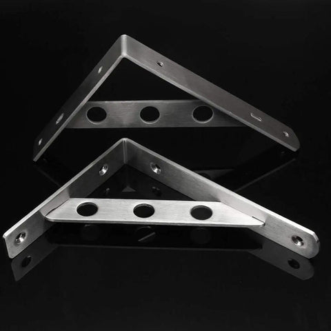 Kickass Heavy Duty Steel Corner Braces For Shelves And Walls L shape brackets with double sided mounting holes in silver finish.