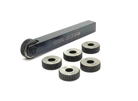 Single Wheel Knurling Tool Holder With Five Spare HSS Knurls 12 x 12 x 100 mm For Lathe Work And Metalworking Projects